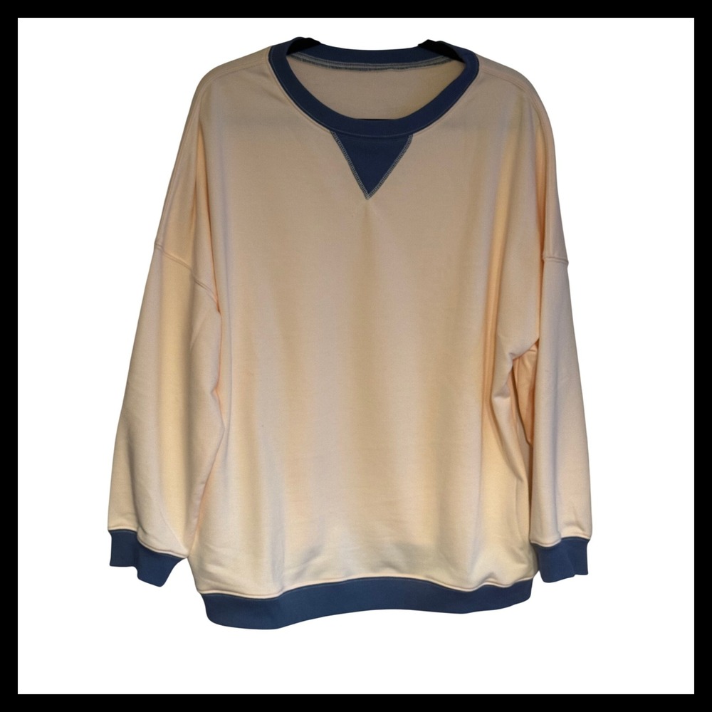 NWOT Peach Blue Trim V Neck Sweatshirt Size L